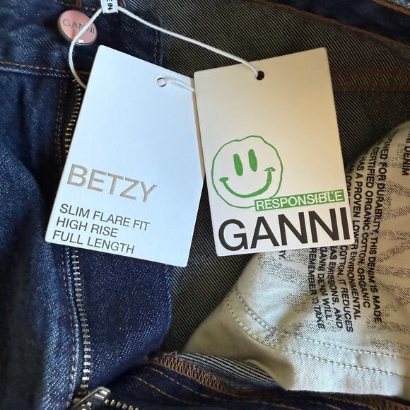 GANNI Betzy Slim Flare Jeans 26W x 32L Dark Blue Organic Cotton Scandi Girl - Picture 9 of 13